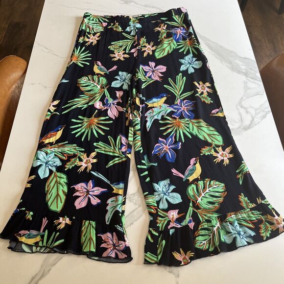 John Mark Tropical Print Wide Leg Crop Pants Size 10 Lightweight Comfort Floral - Picture 1 of 11